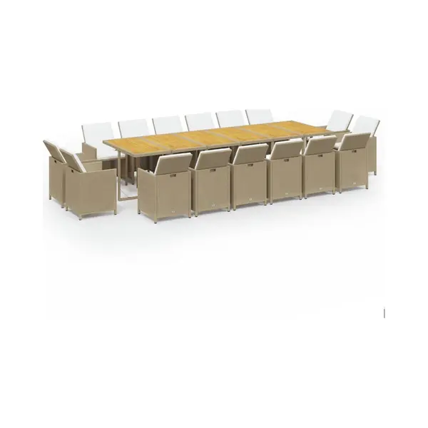 VidaXL - 17-delige - Tuinset - Met - Kussens - Poly - Rattan - Beige thumbnail