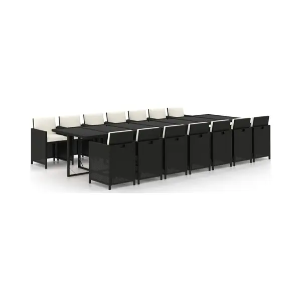 VidaXL 15-delige Tuinset Met Kussens Poly Rattan Zwart thumbnail