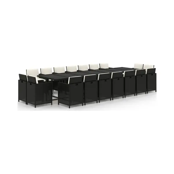 VidaXL 19-delige Tuinset Met Kussens Poly Rattan Zwart thumbnail