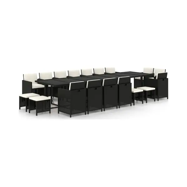 19-tlg. Garten-essgruppe Mit Kissen Poly Rattan Schwarz Vidaxl thumbnail