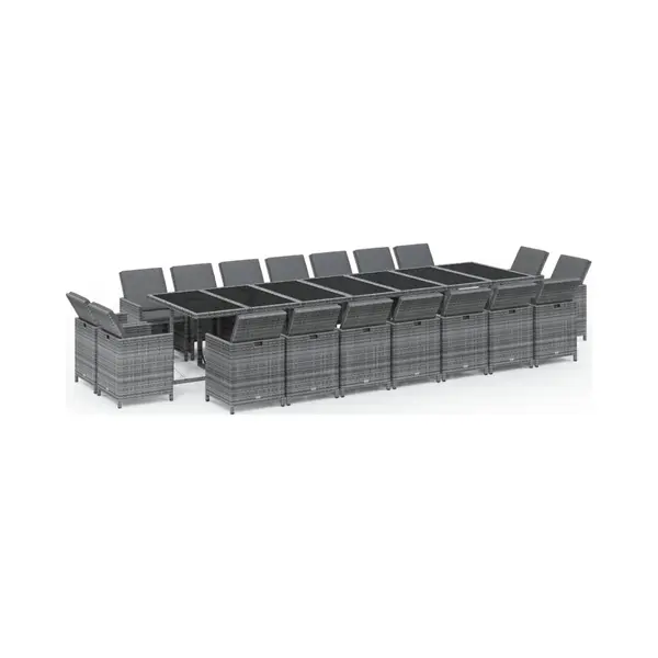 VidaXL 19-delige Tuinset Met Kussens Poly Rattan Grijs thumbnail