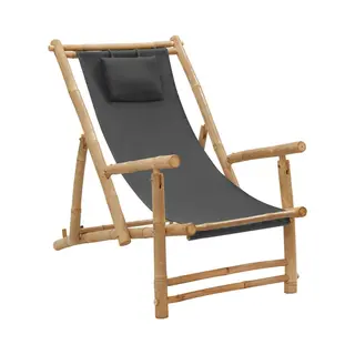 VidaXL 318595 Gartenstuhl Terrasse Gepolsterter Sitz Bambus, Polyester Grau