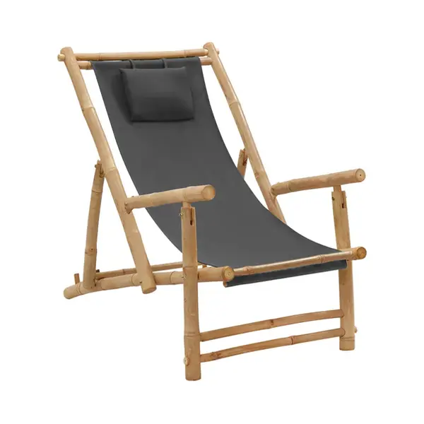 VidaXL 318595 Gartenstuhl Terrasse Gepolsterter Sitz Bambus, Polyester Grau thumbnail
