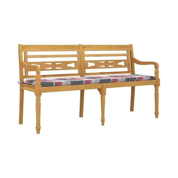 VidaXL Batavia-Bank Mit Kissen Rot Karomuster 150 Cm Massivholz Teak thumbnail
