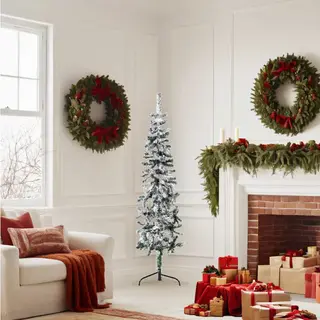 VidaXL Künstlicher Halb Weihnachtsbaum Mit Schnee Schlank Christbaum Tannenbaum Dekobaum Kunstbaum Weihnachten Dekoration Weihnachtsdeko 150cm