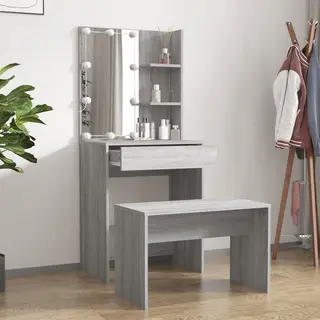 Schminktisch-set Mit Led Grau Sonoma Holzwerkstoff - Vidaxl