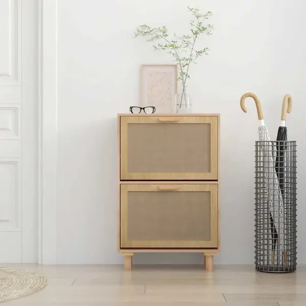 VidaXL Schuhschrank Braun 52x25x80 Cm Holzwerkstoff & Rattan Natur thumbnail
