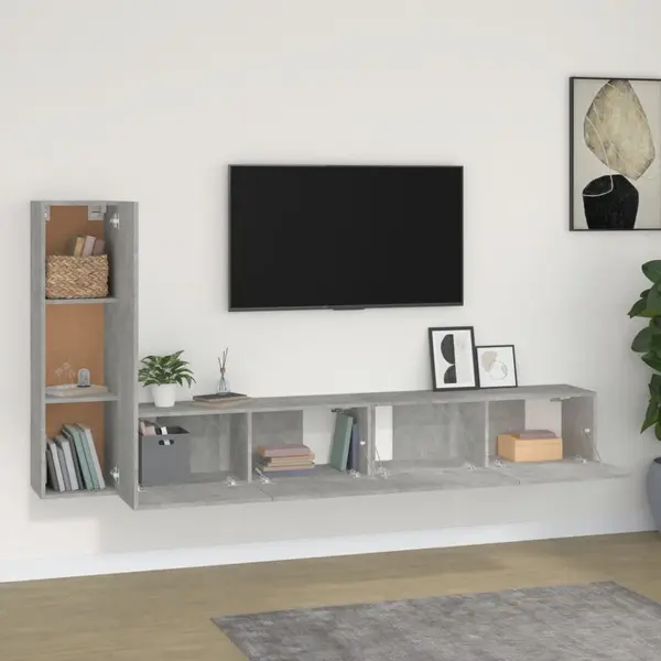 3-tlg. Tv-schrank-set Betongrau Holzwerkstoff - Vidaxl thumbnail