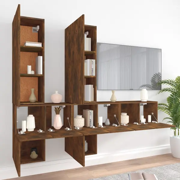 VidaXL 7-tlg. Tv-Schrank-Set Räuchereiche Holzwerkstoff thumbnail