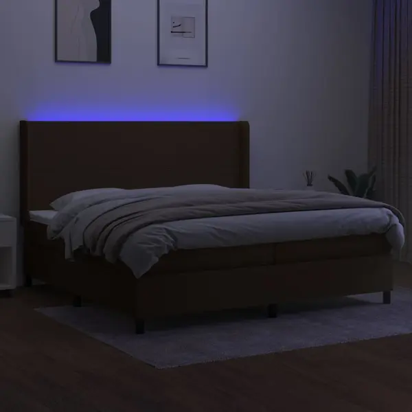 Boxspringbett Mit Matratze & Led Dunkelbraun 200x200 Cm Stoff Vidaxl thumbnail