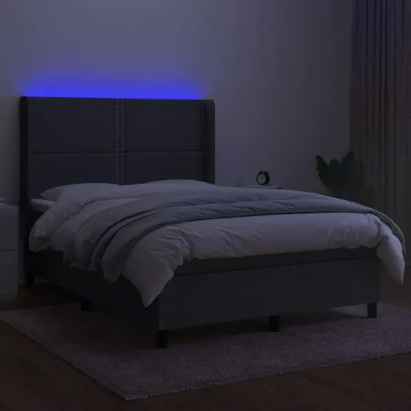Boxspringbett Mit Matratze & Led Dunkelgrau 140x190 Cm Stoff Vidaxl thumbnail