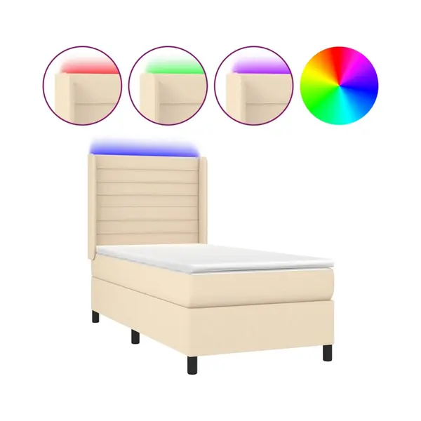 Boxspringbett Mit Matratze & Led Creme 100x200 Cm Stoff Vidaxl thumbnail
