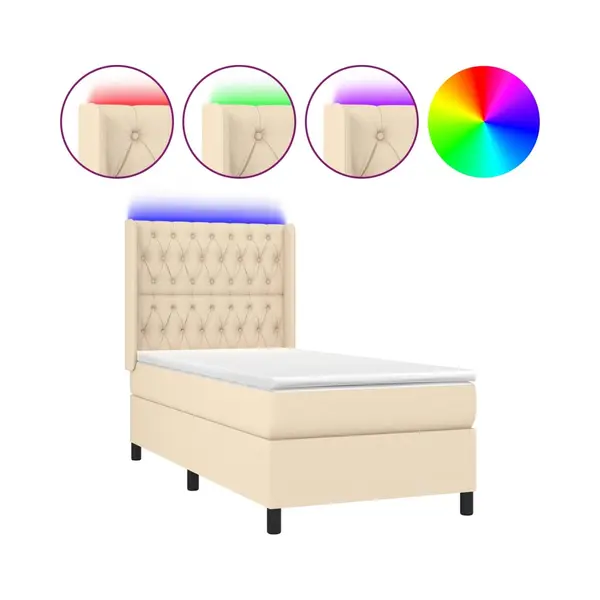 VidaXL Boxspringbett Mit Matratze & Led Creme 90x200 Cm Stoff thumbnail