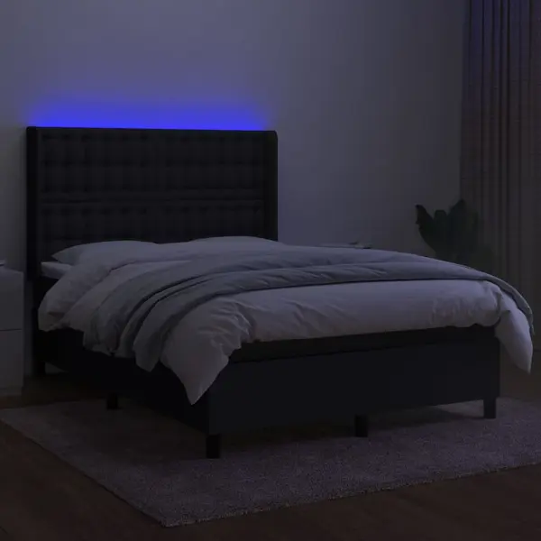 Boxspringbett Mit Matratze & Led Schwarz 140x190 Cm Stoff Vidaxl thumbnail