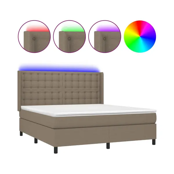 VidaXL Boxspringbett Mit Matratze & Led Taupe 180x200 Cm Stoff thumbnail