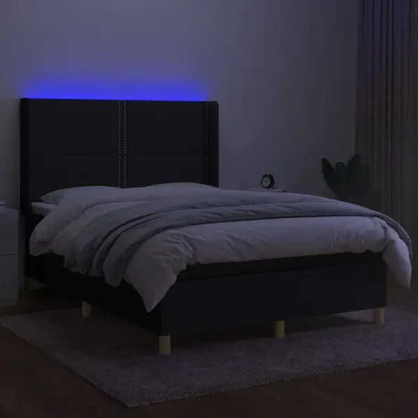 VidaXL Boxspring Met Matras En Led Stof Zwart 140x190 Cm thumbnail