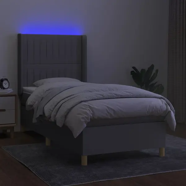 Boxspringbett Mit Matratze & Led Hellgrau 90x190 Cm Stoff Vidaxl thumbnail