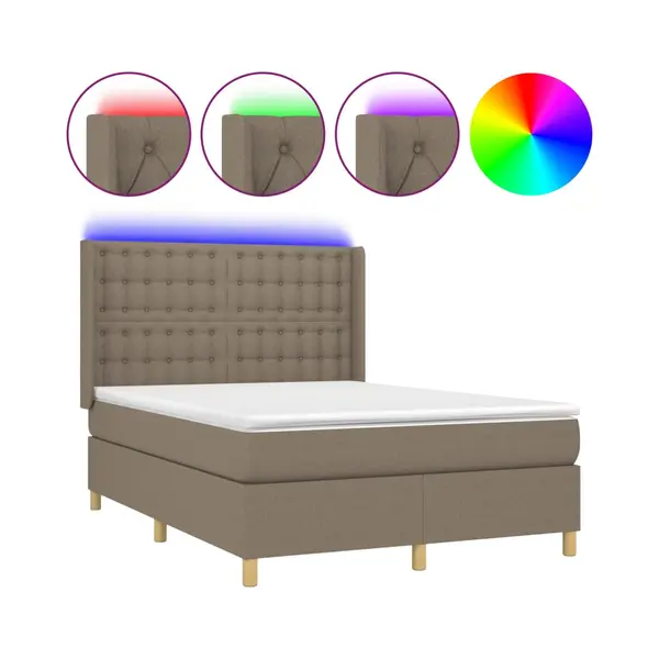 VidaXL Boxspringbett Mit Matratze & Led Taupe 140x190 Cm Stoff thumbnail