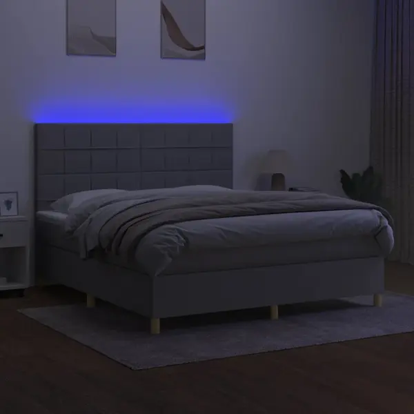 VidaXL Boxspringbett Mit Matratze & Led Hellgrau 160x200 Cm Stoff thumbnail