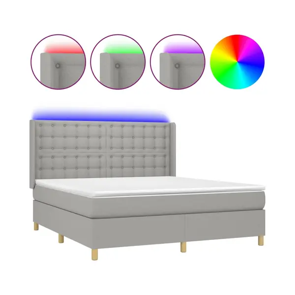 VidaXL Boxspringbett Mit Matratze & Led Hellgrau 180x200 Cm Stoff thumbnail