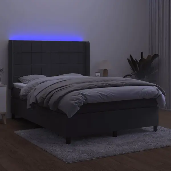 VidaXL Boxspringbett Mit Matratze & Led Dunkelgrau 140x190 Cm Samt thumbnail