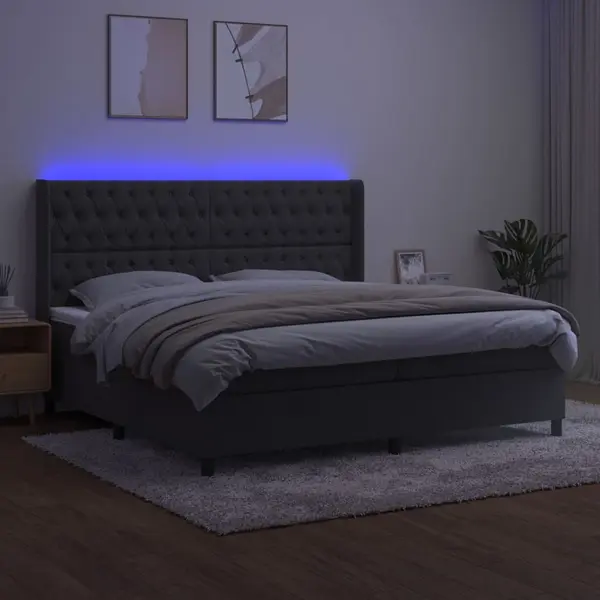 VidaXL Boxspringbett Mit Matratze & Led Dunkelgrau 200x200 Cm Samt thumbnail