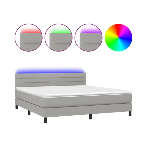 Boxspringbett Mit Matratze & Led Hellgrau 160x200 Cm Stoff Vidaxl thumbnail
