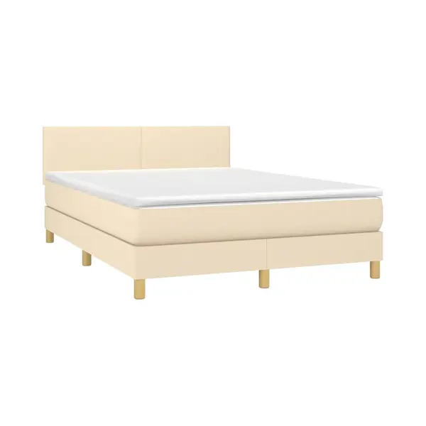 VidaXL Boxspringbett Mit Matratze & Led Creme 140x190 Cm Stoff thumbnail