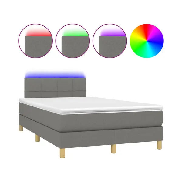 VidaXL Boxspringbett Mit Matratze & Led Dunkelgrau 120x200 Cm Stoff thumbnail