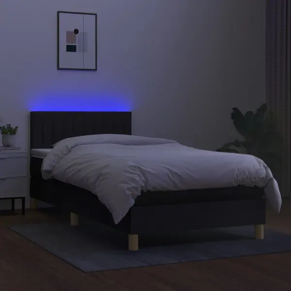 Boxspringbett Mit Matratze & Led Schwarz 90x190 Cm Stoff Vidaxl thumbnail