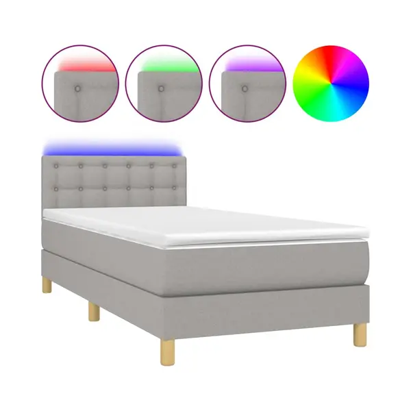 VidaXL Boxspring Met Matras En Led Stof Lichtgrijs 90x200 Cm thumbnail