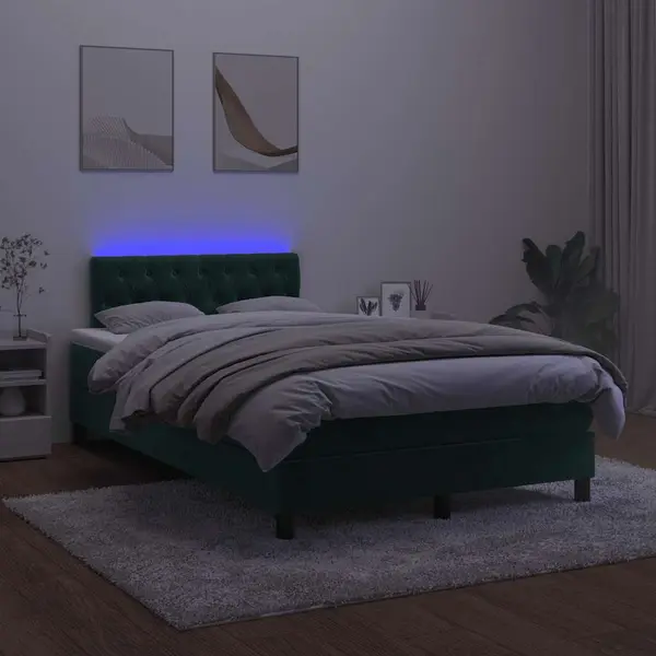 Boxspringbett Mit Matratze & Led Dunkelgrün 120x200 Cm Samt Vidaxl thumbnail