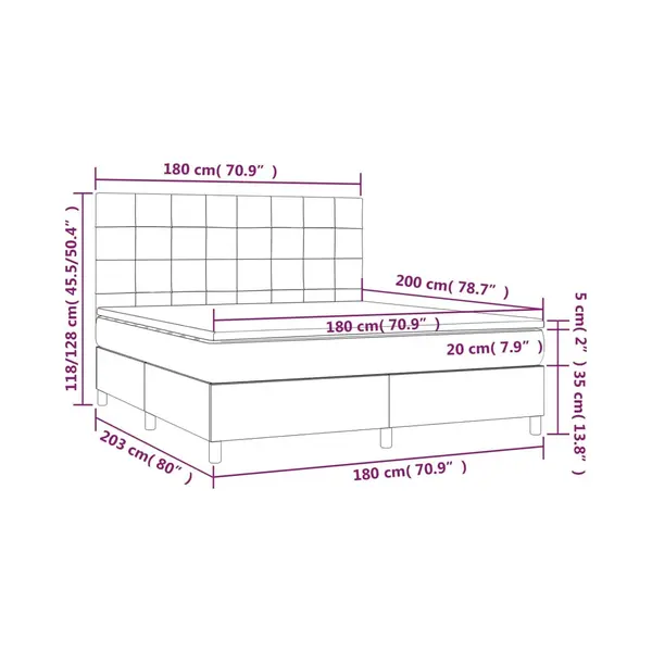 Vidaxl - Boxspringbett Mit Matratze & Led Blau 180x200 Cm Stoff thumbnail