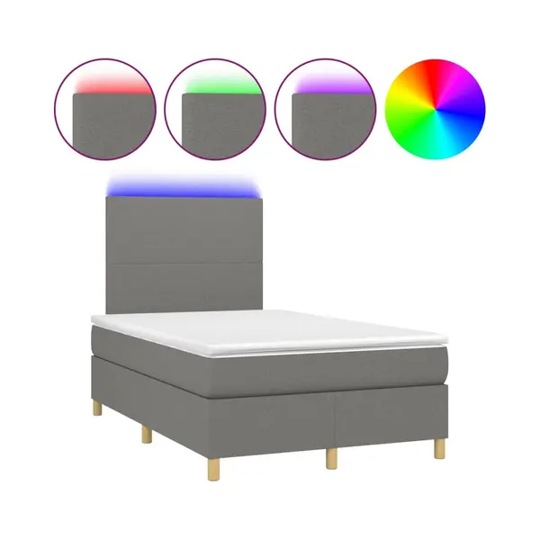 VidaXL Boxspringbett Mit Matratze & Led Dunkelgrau 120x200 Cm Stoff thumbnail