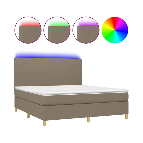 VidaXL Boxspringbett Mit Matratze & Led Taupe 180x200 Cm Stoff thumbnail