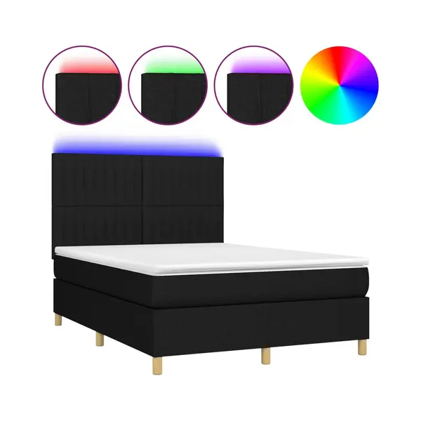 VidaXL Boxspringbett Mit Matratze & Led Schwarz 140x200 Cm Stoff thumbnail
