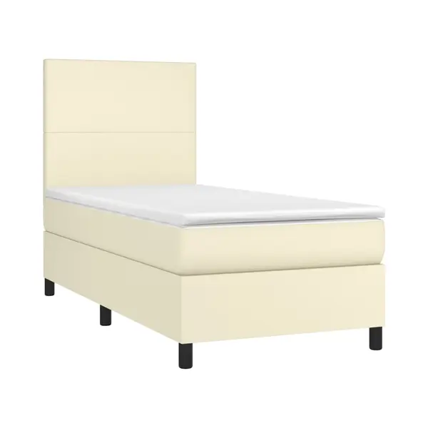 VidaXL Boxspringbett Mit Matratze & Led Creme 90x190 Cm Kunstleder thumbnail