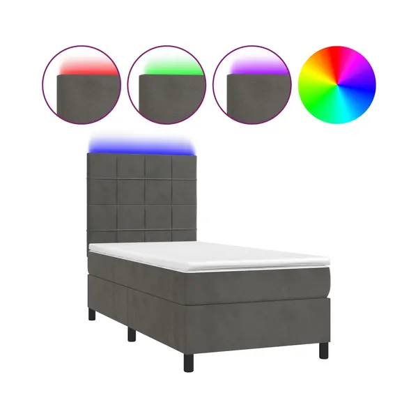 VidaXL Boxspringbett Mit Matratze & Led Dunkelgrau 100x200 Cm Samt thumbnail
