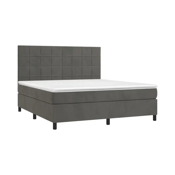 VidaXL Boxspringbett Mit Matratze & Led Dunkelgrau 160x200 Cm Samt thumbnail