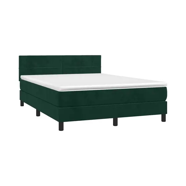 VidaXL Boxspringbett Mit Matratze Dunkelgrün 140x200 Cm Samt thumbnail