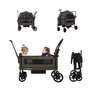 Cabino Waggie Bolderkar Opvouwbaar Met 2 Zitjes – Inclusief Duwstang, Trekbeugel & Drinkbeker – Max. 44 Kg - Groen