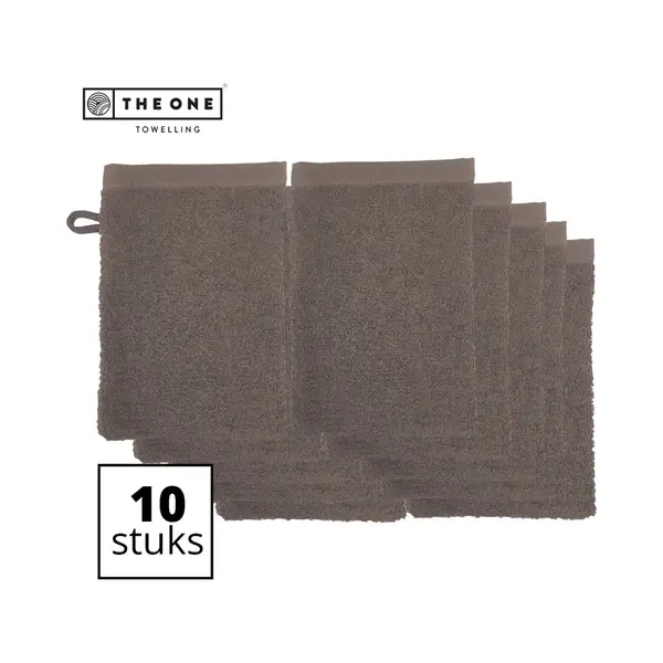 The One Towelling Washandjes - 16 X 21 Cm - 10 Stuks - Washanden - Voordeelverpakking - 100% Katoen - Taupe thumbnail