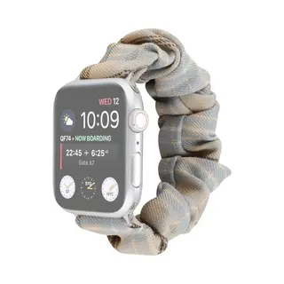 By Qubix Elastisch Scrunchie Nylon Bandje - Khaki - Lichtblauw - Geschikt Voor Apple Watch 44 Mm - 45 Mm - 46 Mm - 49 Mm (Ultra 1, 2 En 3) -
