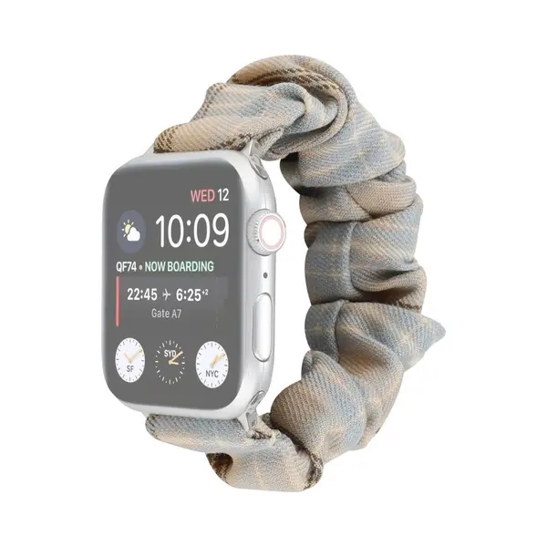 By Qubix Elastisch Scrunchie Nylon Bandje - Khaki - Lichtblauw - Geschikt Voor Apple Watch 44 Mm - 45 Mm - 46 Mm - 49 Mm (Ultra 1, 2 En 3) - thumbnail