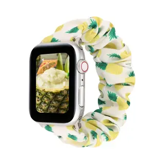 By Qubix Elastisch Scrunchie Nylon Bandje - Ananasprint - Geschikt Voor Apple Watch 38 Mm - 40 Mm - 41 Mm - 42 Mm - Compatible Apple Watch Bandje -