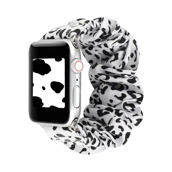 By Qubix Elastisch Scrunchie Nylon Bandje - Wit - Zwart - Geschikt Voor Apple Watch 44 Mm - 45 Mm - 46 Mm - 49 Mm (Ultra 1, 2 En 3) - Compatible Apple thumbnail