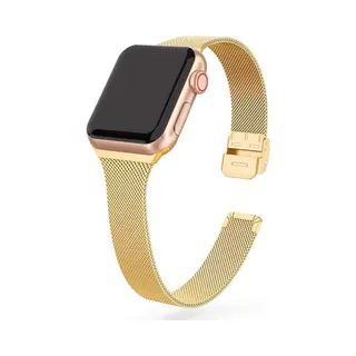 By Qubix Milanese Slim Fit Bandje - Goud - Geschikt Voor Apple Watch 38 Mm - 40 Mm - 41 Mm - 42 Mm - Compatible Apple Watch Bandje - Smartwatch Bandje
