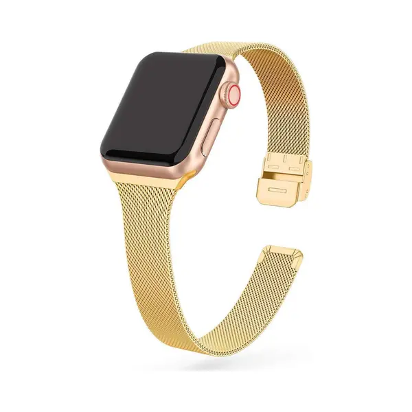 By Qubix Milanese Slim Fit Bandje - Goud - Geschikt Voor Apple Watch 38 Mm - 40 Mm - 41 Mm - 42 Mm - Compatible Apple Watch Bandje - Smartwatch Bandje thumbnail