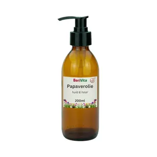Berivita Papaverolie Puur 200ml Pompfles - Glas - Onbewerkte Papaver Olie Voor Huid En Haren - Koudgeperst