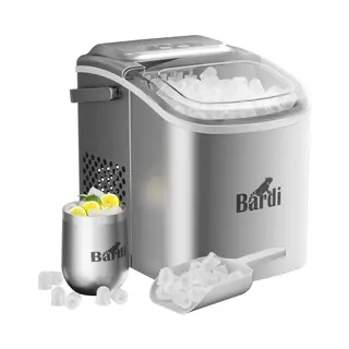 Bardi Deluxe IJsblokjesmachine – IJsblokmaker Inclusief Luxe Thermosbeker En IJsschep – 9 Blokjes In 8 Minuten – Rvs